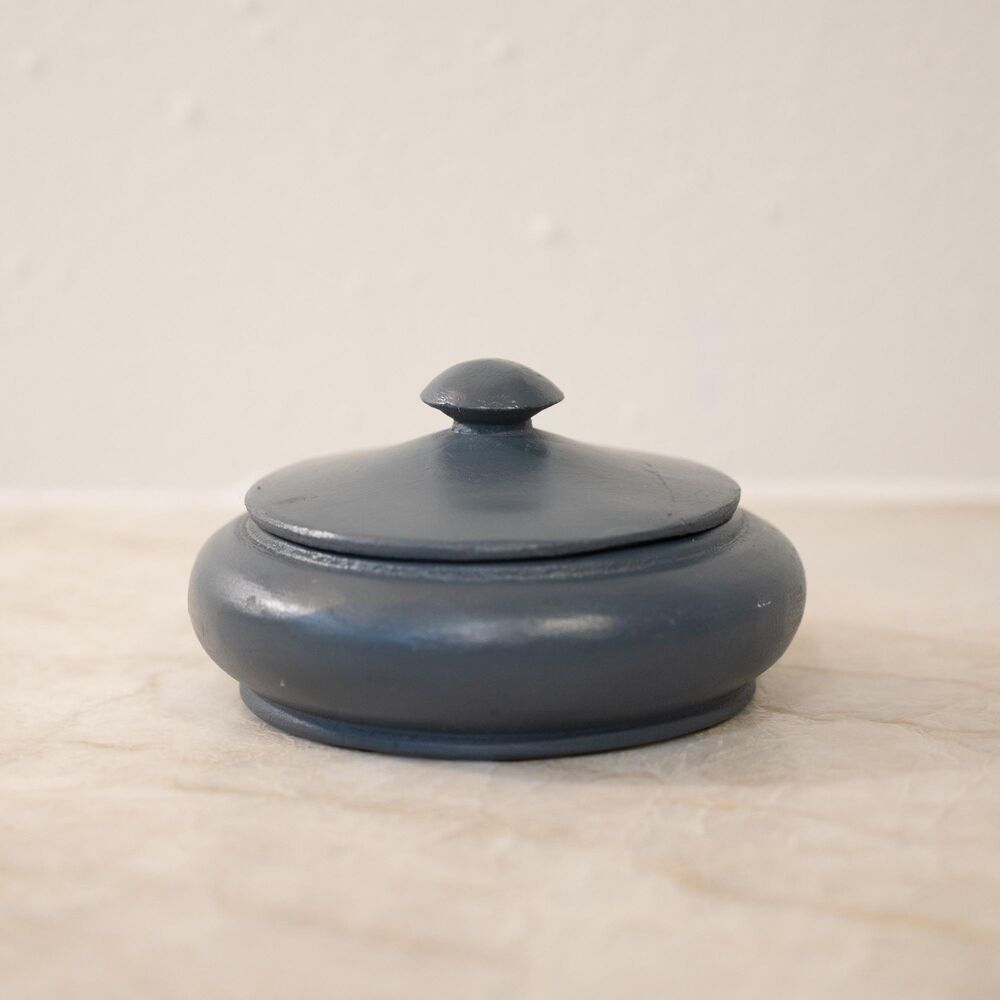 Small Hand Painted Blue Wooden Bowl with Lid - Trinket Box, Ring Dish